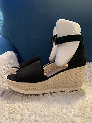 Vintage Eight Andrea Black Faux Suede Espadrille Wedge