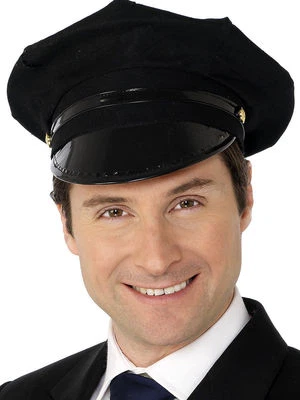HENBRANDT Adult Chauffeur Prom Limousine Driver Black Peaked Cap Hat Fancy Dress Costume