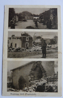 Deutsche Patriotische Postkarte. Feldpost. Montreux, Frankreich 1915. Drei Ansichten (o)