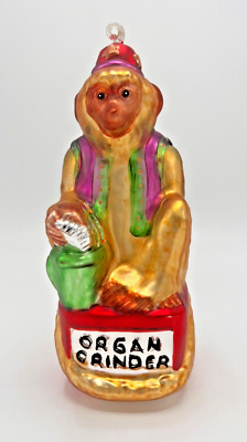 Department 56 Handblown Mercury Glass Organ Grinder Monkey Christmas Ornament