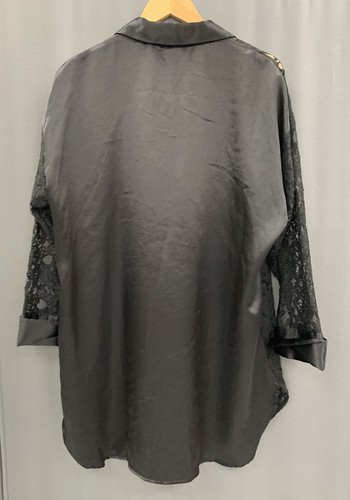 Victorias Secret Lace & Satin Gold Label Sleep Night Shirt Size M/L Black Robe - Picture 4 of 9