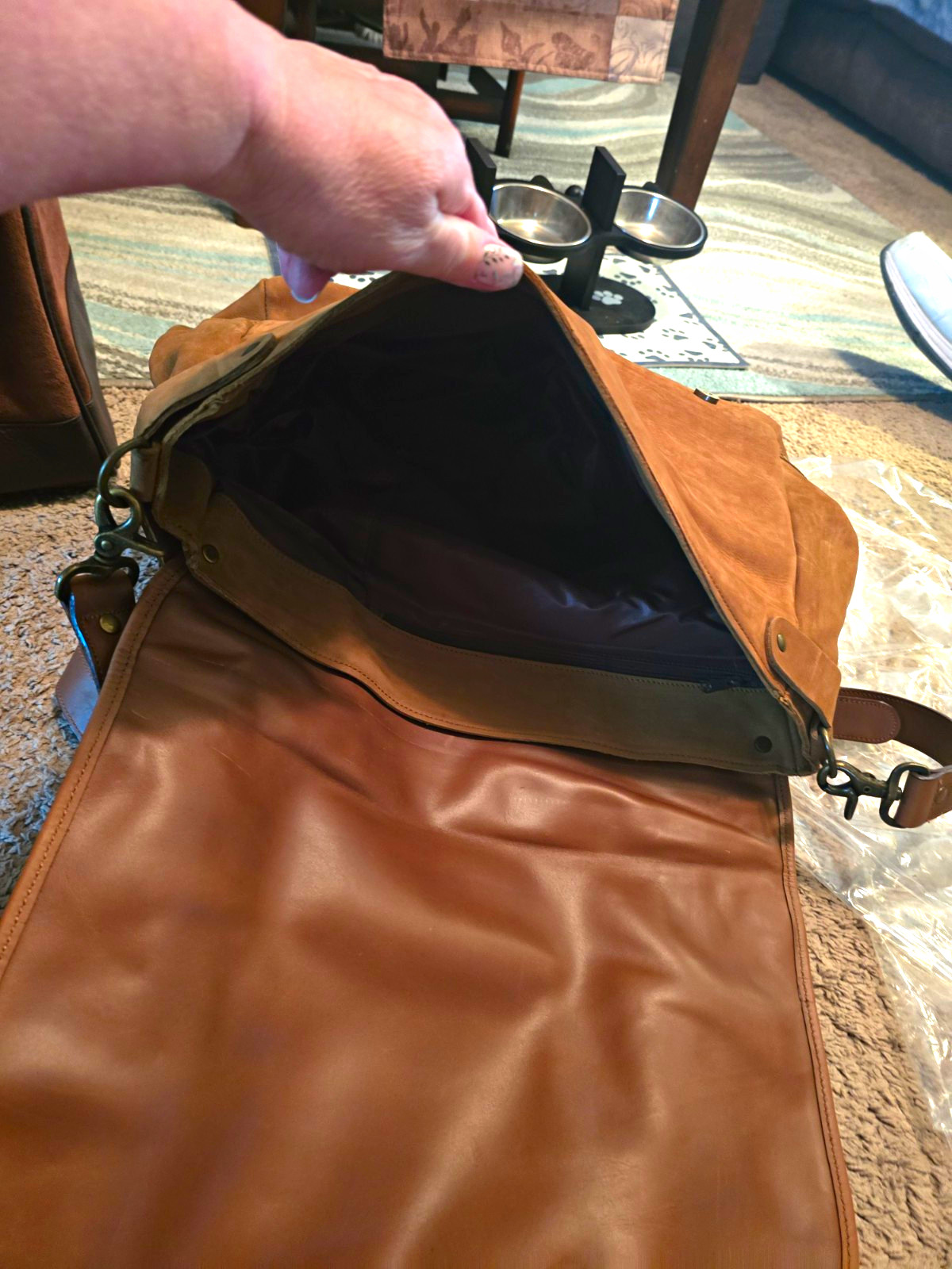 Handmade Brown Leather 15" Duffle Bag Adjustable Shoulder