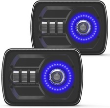 5x7 LED Headlight 7x6 H6054 Headlights with Blue Halo Amber Turn Signal Compa...