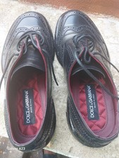 Dolce & Gabbana Black Leather Wingtip Brogue Lace-Up Oxford Dress Shoes 7