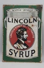 Vintage Lincoln Syrup Distressed Rustic Porcelain Enameled Metal Sign