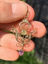  9ct gold suffragette period art nouveau Peridot amethyst Pendant 2.8 Grams