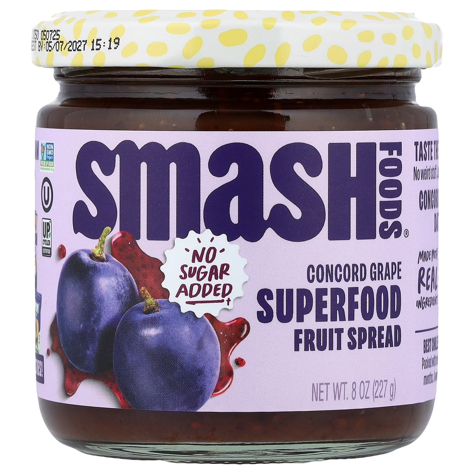 Smash Foods, Grape Jam, No Sugar Added, Low-Calorie, Vegan (1 Jar)