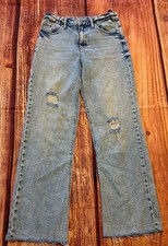 Unbranded Girl's Size 14 High Rise Wide Leg Medium Wash Distressed Jeans 8