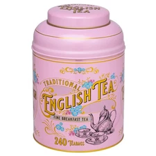 Victorian Inspired Round Tea Caddy with 240 English Breakfast Teabags Pink