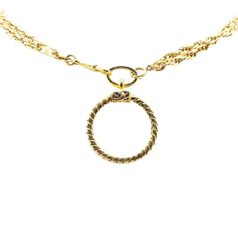 Collana lunga Chanel oro 1983 Coco Mark lente di ingrandimento doppia catena placcatura oro donna