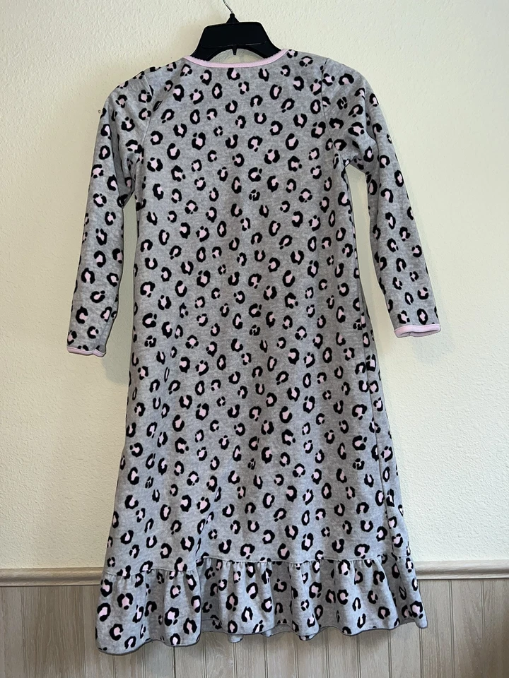 Vestido de Noche Largo Carter’s Franela Niñas Talla 8-10 Rosa/Negro/Gris Estampado Leopardo Foto 4 de 4