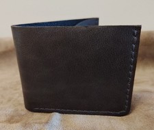 Handmade Men's Brown Leather Bifold Wallet with Stitched Accents, Folding Design