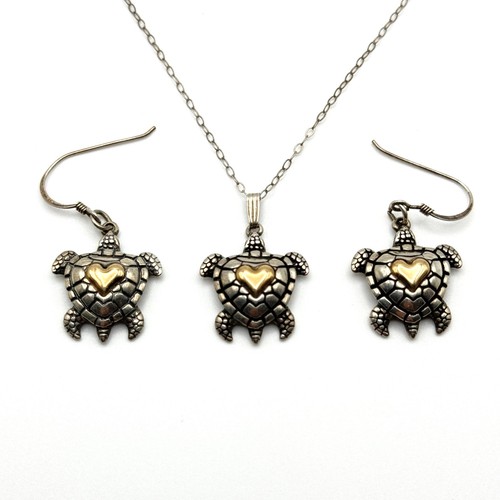 Vintage Sea Turtle Necklace & Earring Set - 14k Gold and 925 - Waldeck Johnson