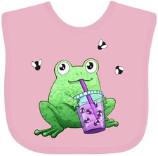 Inktastic Boba Toad Cute Frog With Tea Baby Bib Animals Amphibian Flies Bubble