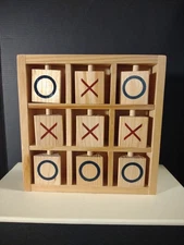 All Wood TIC TAC TOE Flip Tabletop Game X's & O's 5.25 X 5.25 Inches New! 
