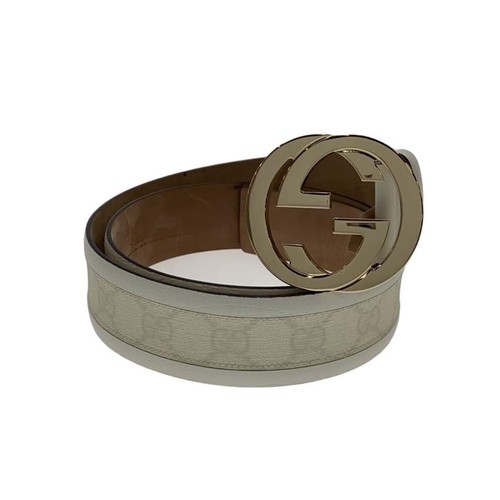 Used GUCCI◆Interlocking G/Belt/Leather/WHT/Monogram/Men's/142930・214351・95・38//