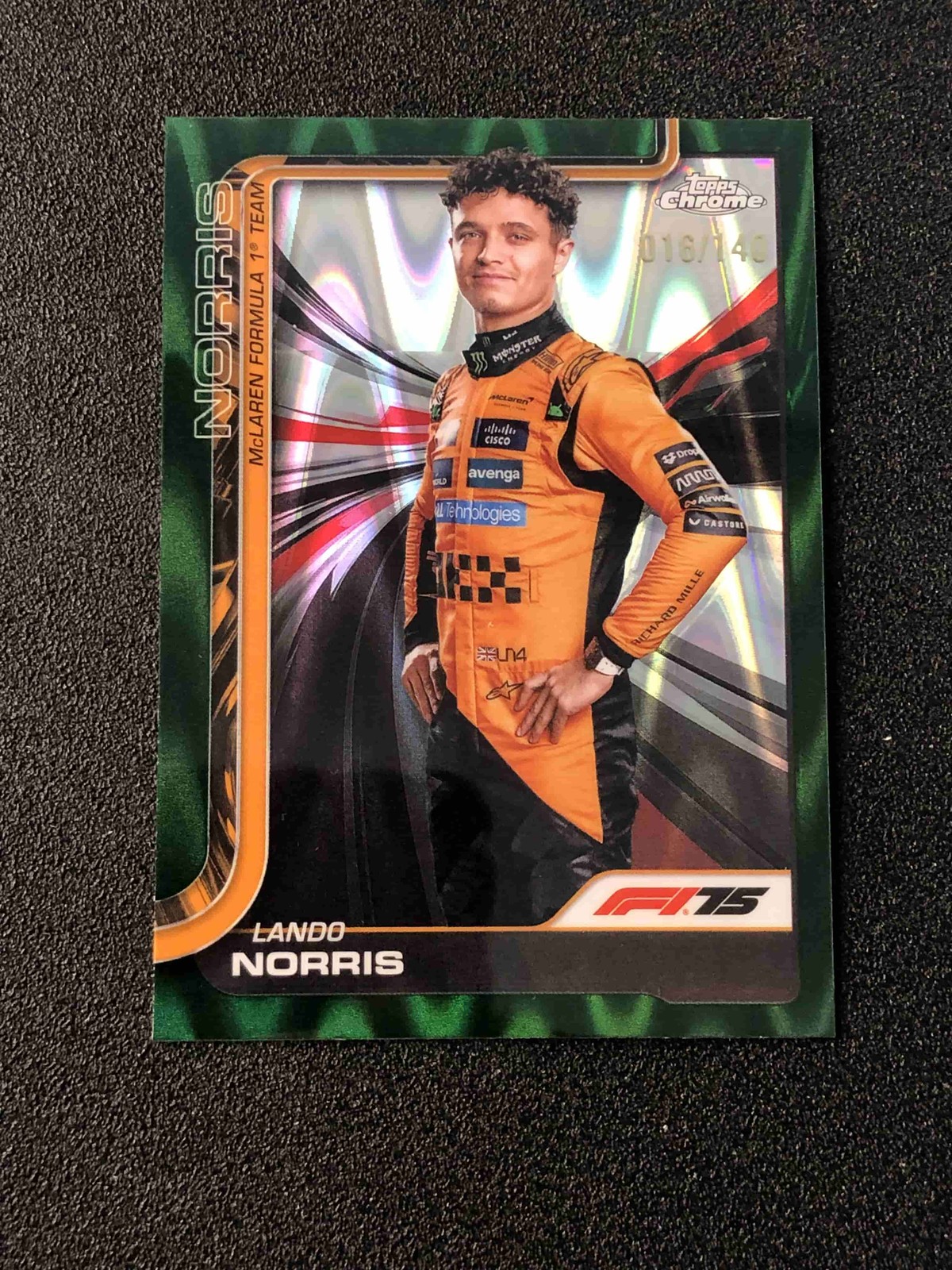 2025 Topps Chrome F1 Formula 1 Lando Norris #5 Portrait Green RayWave /140
