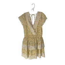 American Eagle Linen Blend Floral Mini Dress Yellow Eyelet Tiered Coquette Large