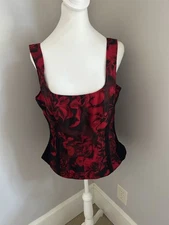 Vintage Cache Y2K  Womens Red Floral Abstract Corset Top