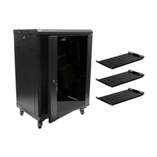 15U Wall Mount Network Server Cabinet Rack Glass Door Lock w/Casters and Shelves