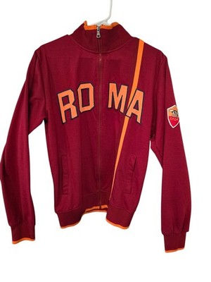 Roma Full Zip Jacket Varsity Style Red Orange Men's Lg Soccer Football Arm Patch