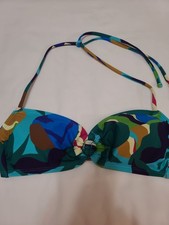 NWT TIME AND TRU "Abstract Tropical" Halter Tie Padded Removable Bikini Top; M
