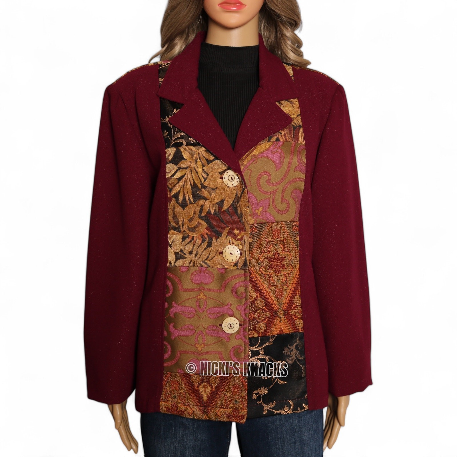 Boho Patchwork Embroidered Blazer Jacket Size L F… - image 2