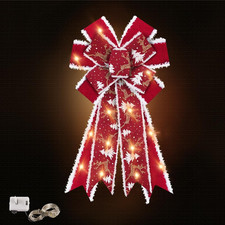 Large Lighted Christmas Bows for Wreath, LED Light Red Velvet Wreath Bow Christm