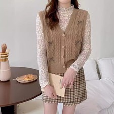 Women Knit Vest V-neck Tank Tops Gilet Jumper Sweater Sleeveless Cardigan