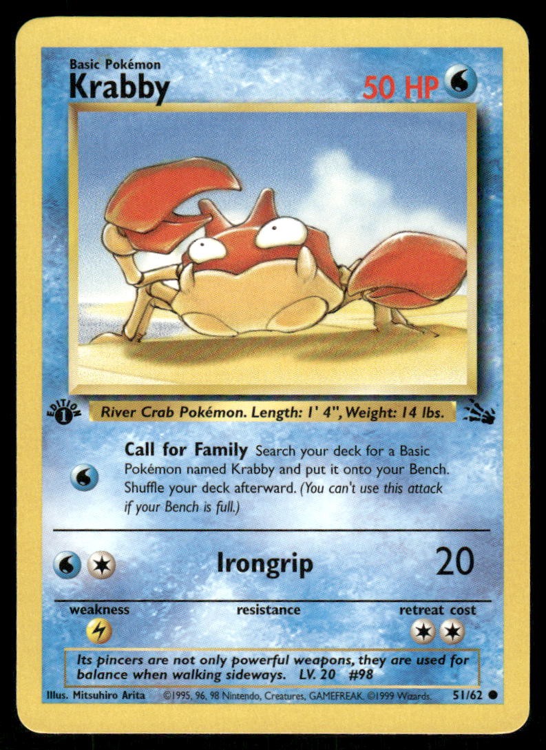 Pokemon Cards Krabby 51/62 1st Edition Fossil Common NM WEEKLY AUCTIONS
