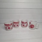 Vintage 50's Ranger Joe Ranch Mugs (4)  Red Hazel Atlas Milk Glass Mugs