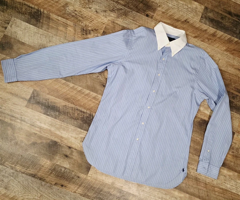 Ralph Lauren Men’s Pinstripe Dress Shirt White Contrast Collar Size 16 (40/41) L - Image 2 of 4