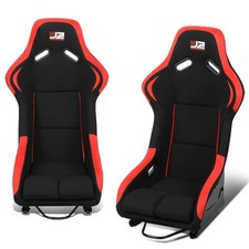 J2 Engineering 2pcs Black Red Fixed Position Bucket Racing Seats W Sliders