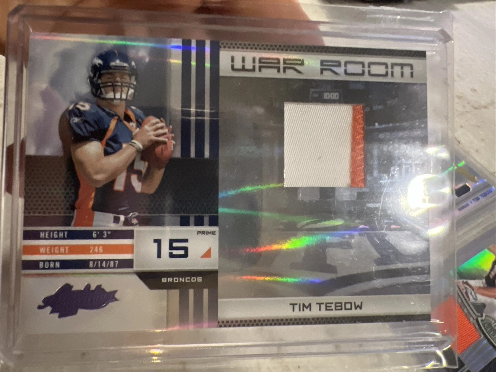 Tim Tebow Panini Absolute Memorabilia War Room #18 Materials