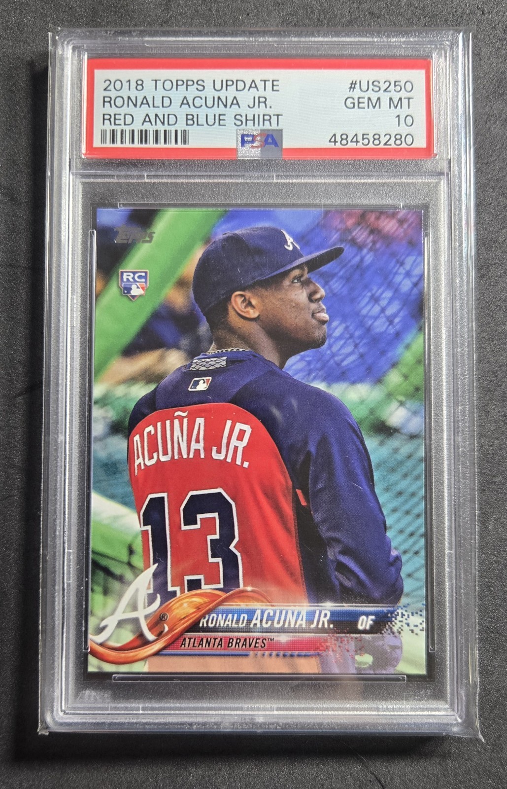 2018 Topps Update Ronald Acuna Red Blue Shirt SP RC Atlanta Braves US250 PSA 10