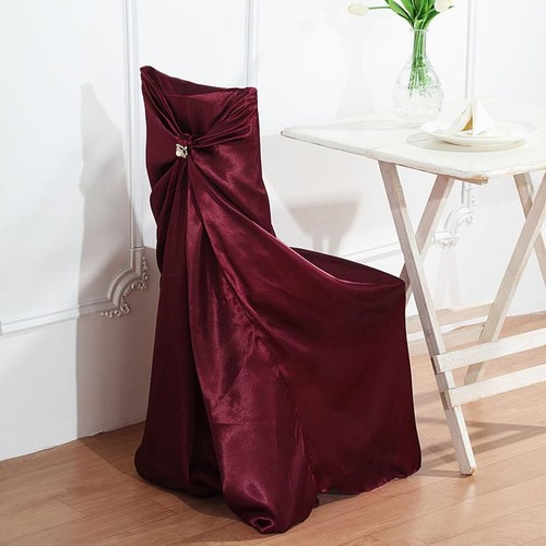 6 Burgundy SATIN UNIVERSAL CHAIR COVER for Wedding Banquet Reception Decorations - Picture 5 of 8