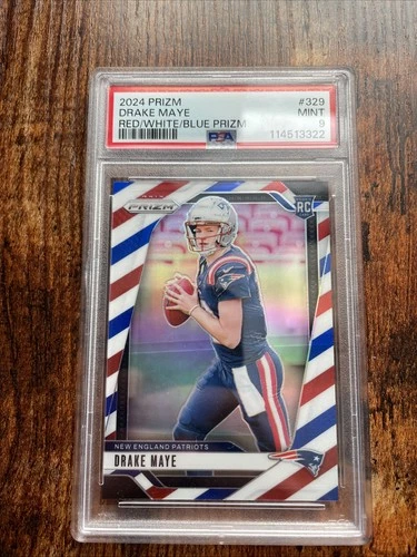 2024 Panini Prizm - Rookies Drake Maye #329 Red White & Blue Prizm (RC) PSA 9