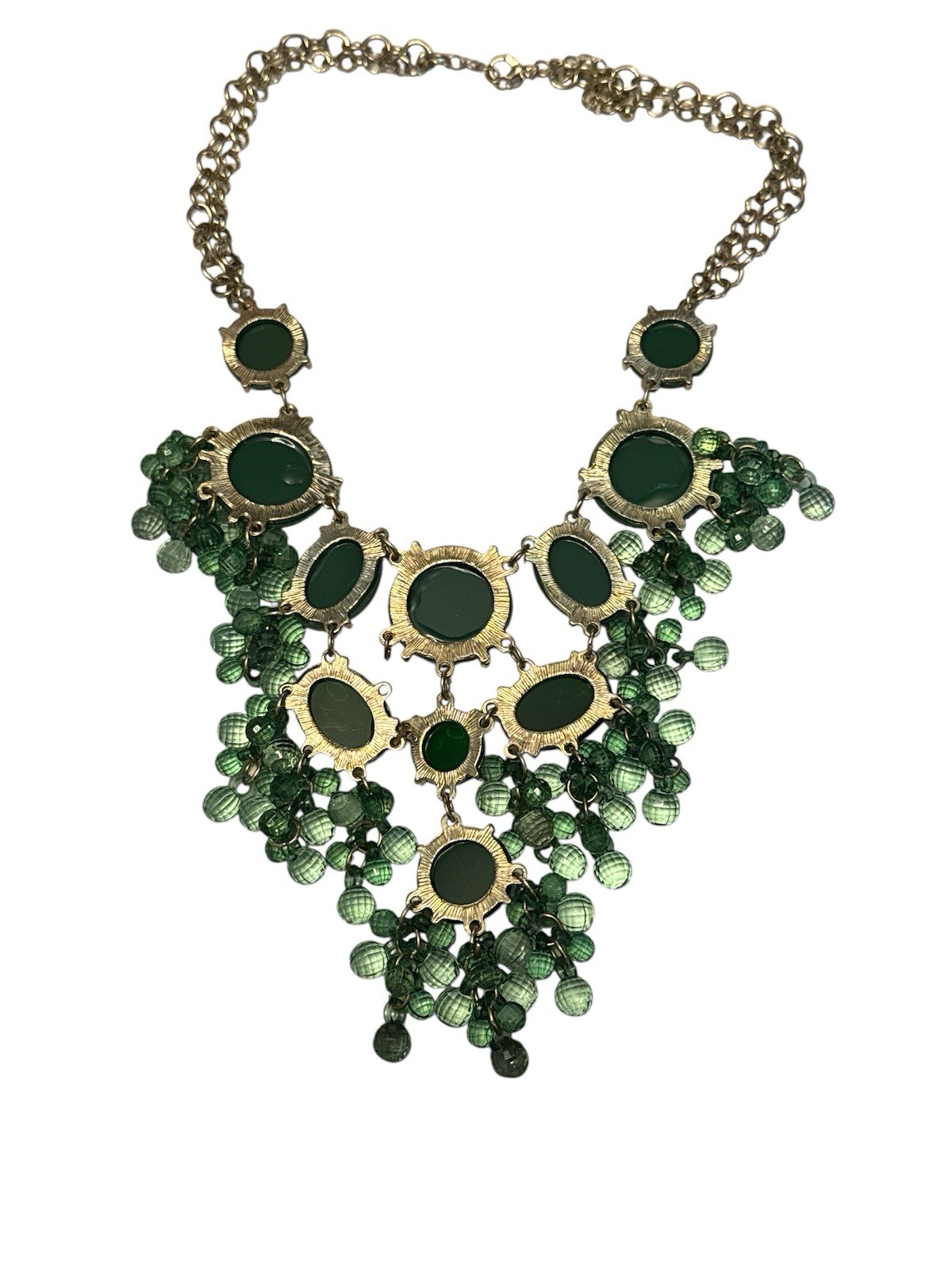 Green BEADED CABOCHON CHAIN STATEMENT NECKLACE - image 4