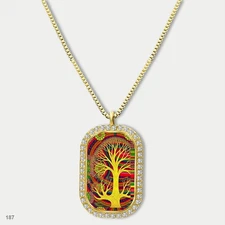 Stunning Colorful Tree of Life Pendant Necklace Chain Image Dog Tag Chain Gift D