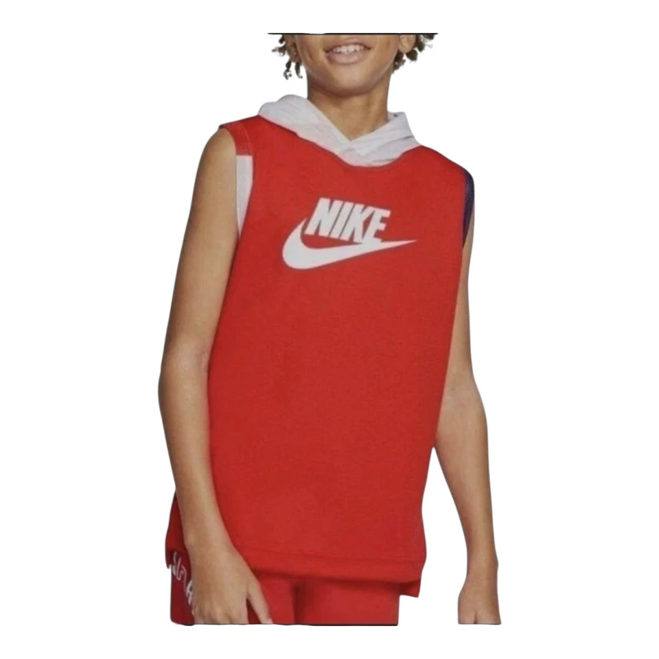 Boys Nike Basketball Mesh Sleeveless Hoodie Jersey Red White Blue Size XL - Image 2 of 4