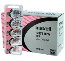 Maxell 329 Watch Cell Batteries SR527SW Silver Oxide New Sealed Box of 100Pcs. 