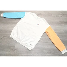 Aldi Gear Crewneck Sweatshirt  Sz L Color Block Logo White Blue Orange