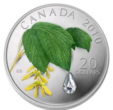 1 OZ SILVER MAPLE COLORIZED 2010 CRYSTAL RAINDROP $20  OGP/COA 🍁✅️ 9999 FINE