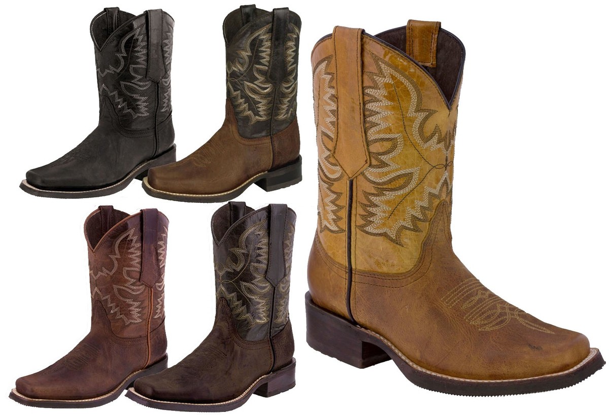 Texas Legacy Handmade Men’s US 7 Brown Leather Western Cowboy Boots Square Toe Mens Cognac Western Boots Leather Pirarucu Fish Print Cowboy  main image 2
