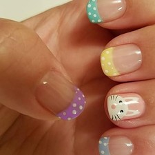 Easter Press on Nails - Polka Dot Rainbow French Tip with Bunny Face Style-32