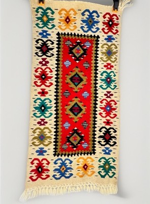 Handmade Turkish Anatolian Wool Flatweave Kilim Rug Tapestry Decor 34x15  Fringe