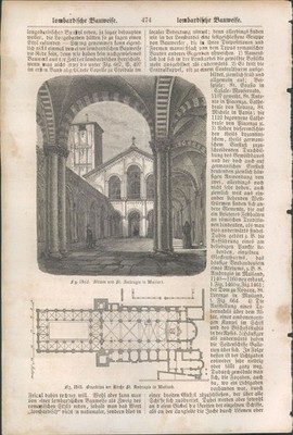 Holzschnitt - Textillustration - 1866 - Atrium von St. Ambrogio in Mailand Holzs