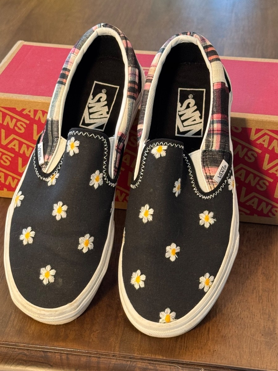 VANS Floral Black Slip-On Shoes Womens size 8 Black Daisies  display picture 1