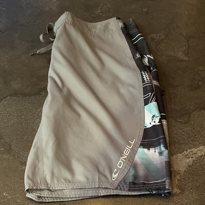 O'Neill Men's Board Shorts Gray/Black Solid Graphic Side Panels Drawstring 36