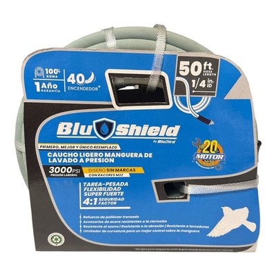 NEW Blu Shield Tough Tek Rubber Pressure Washing Hose 1/4'' X 50' w/ M22 Fittings